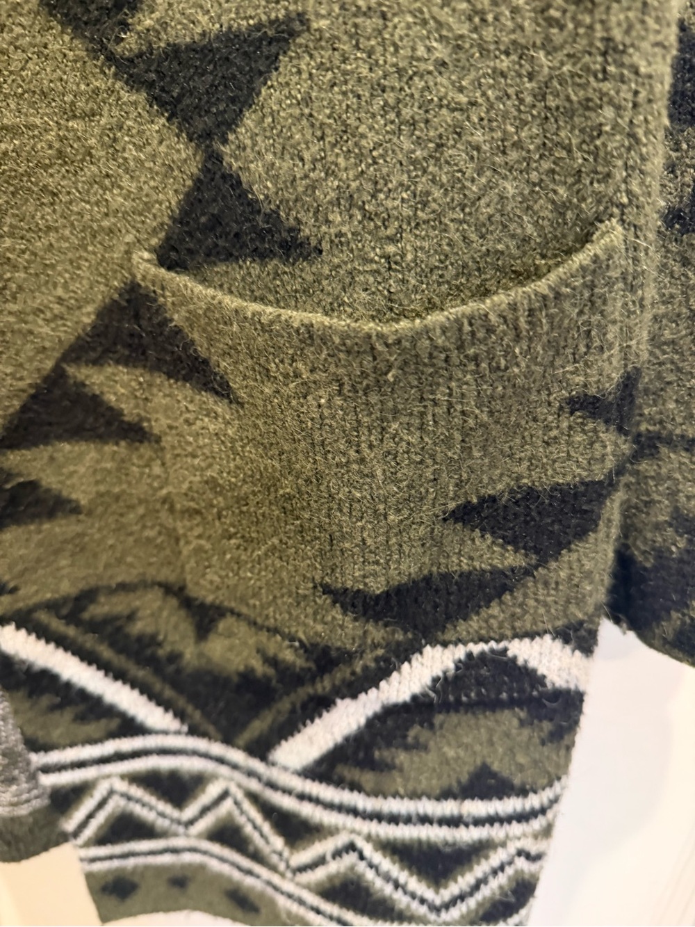FRYE Olive and Black Southwestern Geometric Open-Front Cardigan - Picture 4 of 9